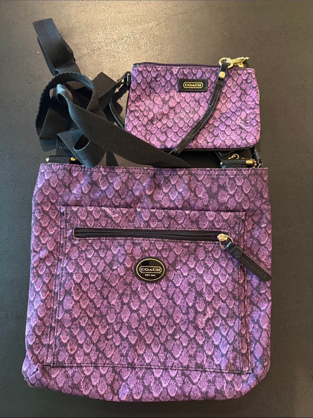 Coach Purple Patterned Tote with Matching Wristlet